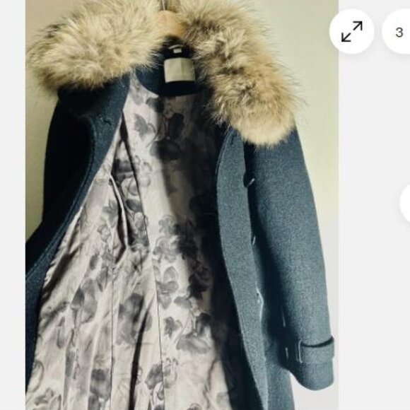 WOMENS SOIA & KYO BLACK DOUBLE BREASTED WOOL COAT REMOVABLE RACCOON FUR SZ LARGE - Picture 8 of 10